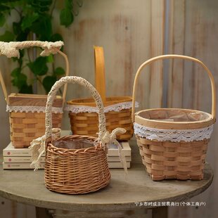 Flower basket rattan woven flower pot portable flower arrangement bamboo small decorative flower basket straw basket children's basket