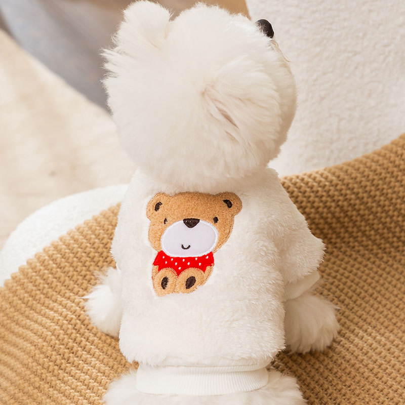 Estilo coreano lindo dibujos animados Otoño e Invierno moda perro oso parche bordado terciopelo gato de dos patas ropa de peluche para mascotas