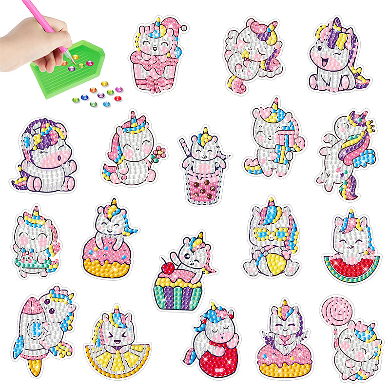 Venta caliente de dibujos animados animal diamante pintura libre pegatinas DIY pegatinas ladrillo pintura pared pegatinas niños hechos a mano pegatinas redondo diamante