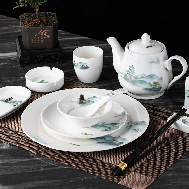 Sansui, set for hotel, ceramic tableware, 3 piece set, Chinese style