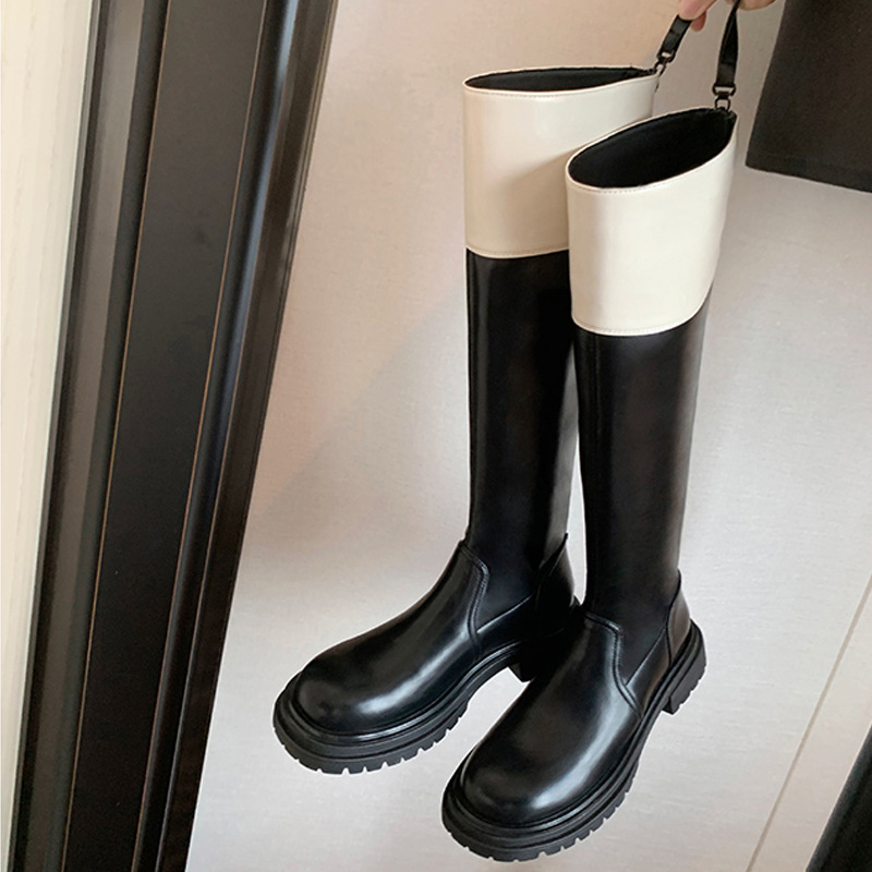 Uva mamá mismo estilo otoño e invierno Nuevo color a juego de moda punta redonda grueso inferior talón grueso de longitud media botas de caballero de adelgazamiento