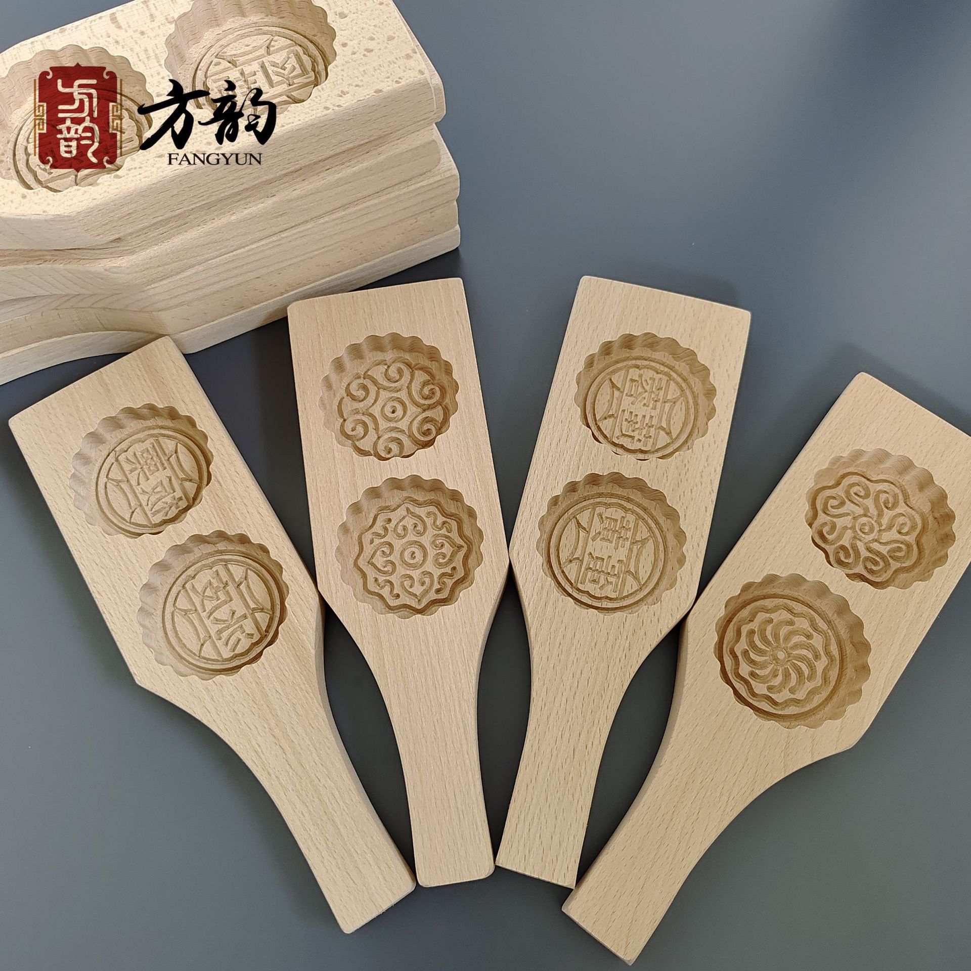 二孔月餅模具木質月餅模具木製月餅模具青團模具中秋模具烘焙模具