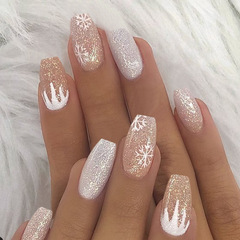 Snowflake Silver Flash Gradient Christmas Wearable Nail Polish Complete False Nails Nail Sticker Waterproof Removable
