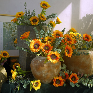 Single -headed sunflower simulation flower dried flower living room setting up sun flower fake flowers silk flower decoration