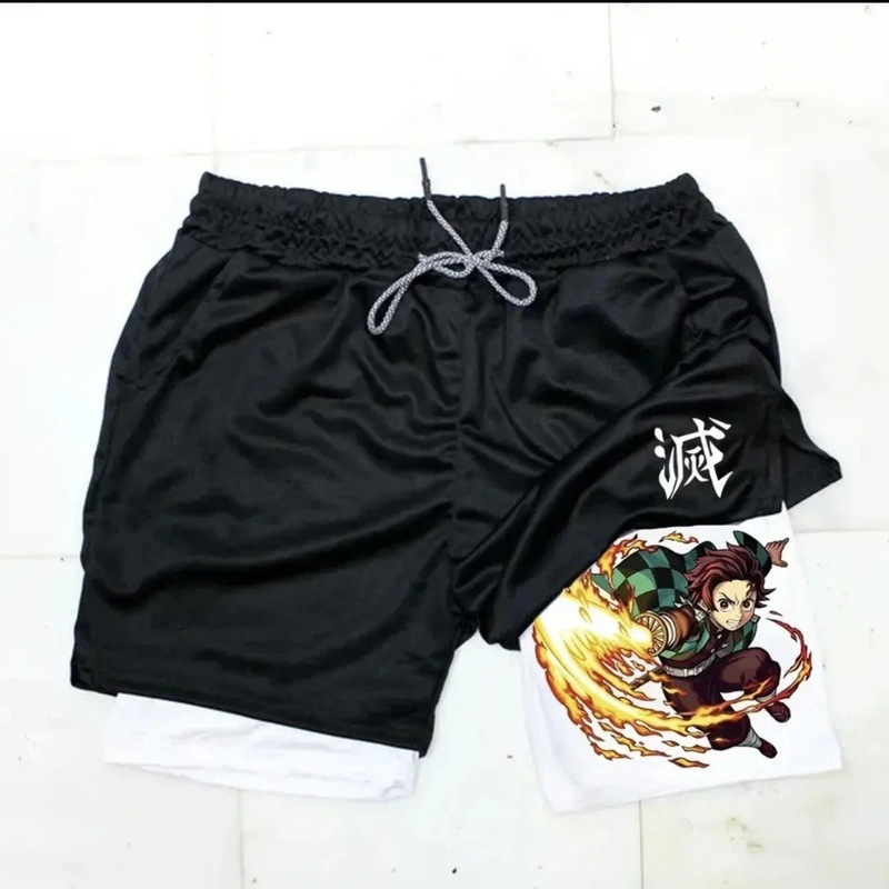 Outdoor Jogging Fitness Shorts Men's Printed Two-In-One High Performance Double Layer Shorts Gym Workout Training Pants