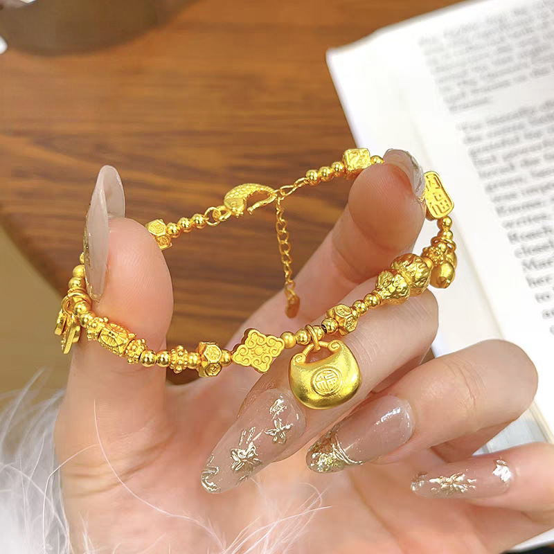 Sand Gold Jewelry, Small Fat Gourd Plate Bracelet, Women's Light Luxury and High-End Simulated Gold Jewelry That Does Not Fade for a Long Time, Wholesale