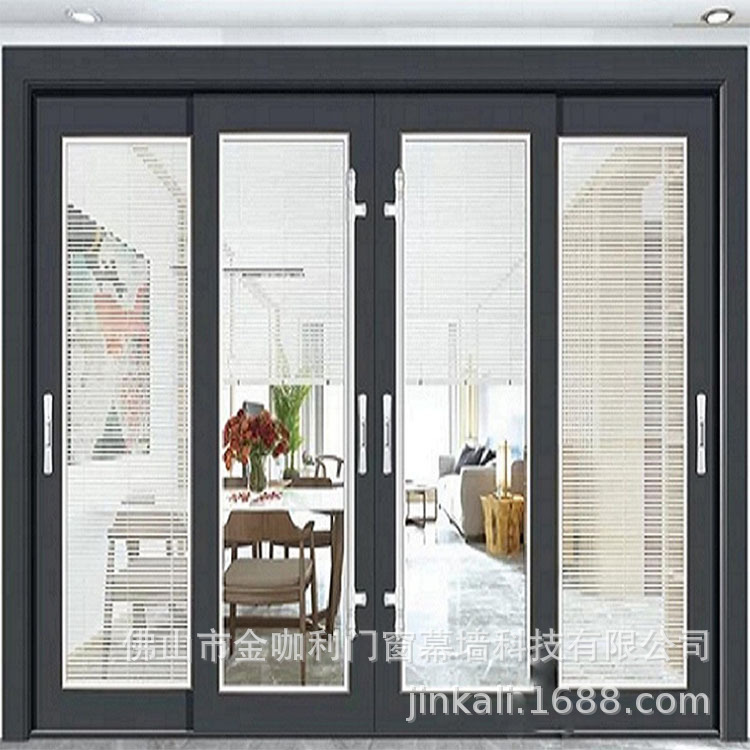 Customized Electric Louvered Aluminum Alloy Sliding Door Embedded Louvered Remote Control Sliding Door Office Partition Door