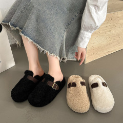 毛毛鞋女冬季加絨懶人包頭半拖鞋外穿2024新款秋冬棉拖厚底勃肯鞋