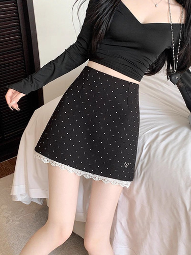 Large size fat mm high waist slimming skirt women's new summer a-line bag hip skirt lace polka dot lace skirt