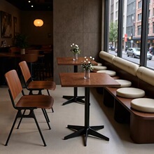 美式复古餐桌商用餐厅桌子咖啡厅餐饮桌椅海洋板方桌快餐实木圆桌