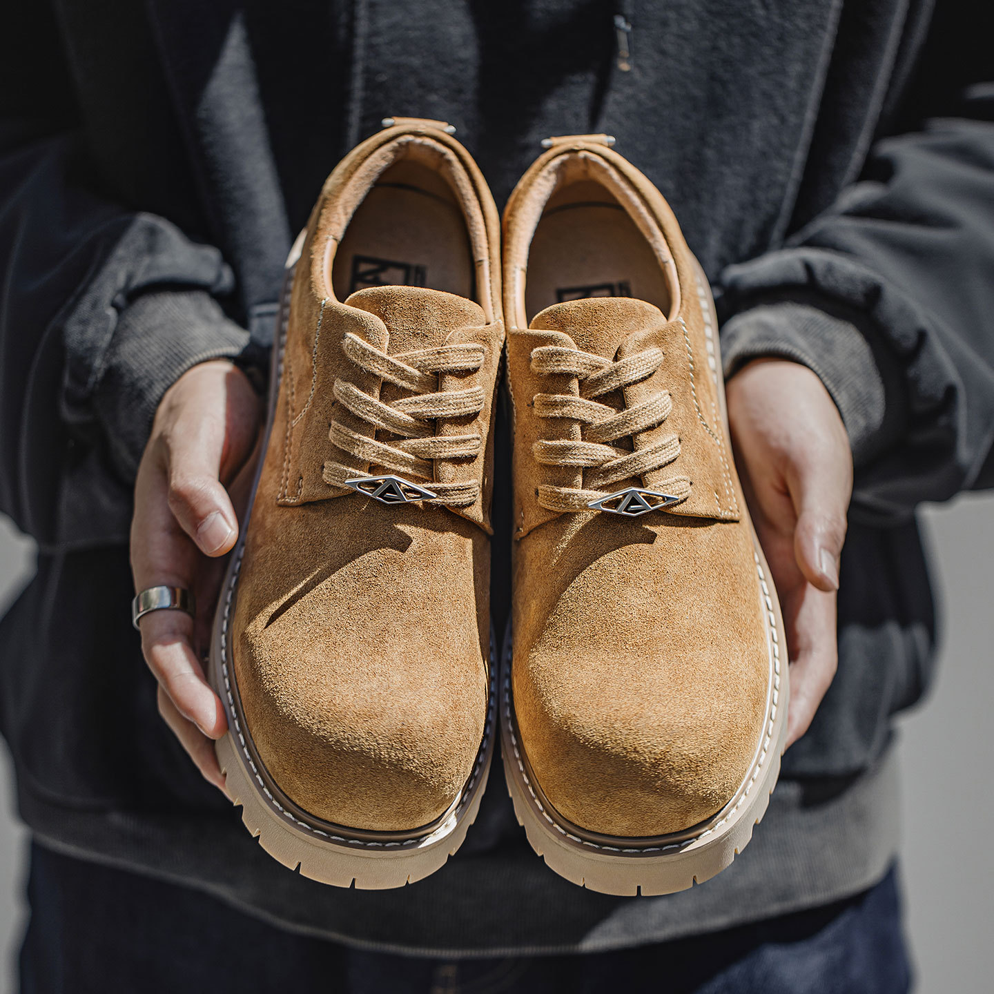 Mra Brown Derby Shoes Men's 2025 New Autumn Low-Top Yellow Boots Thick-Soled Heightening Big-Toe Work Leather Shoes