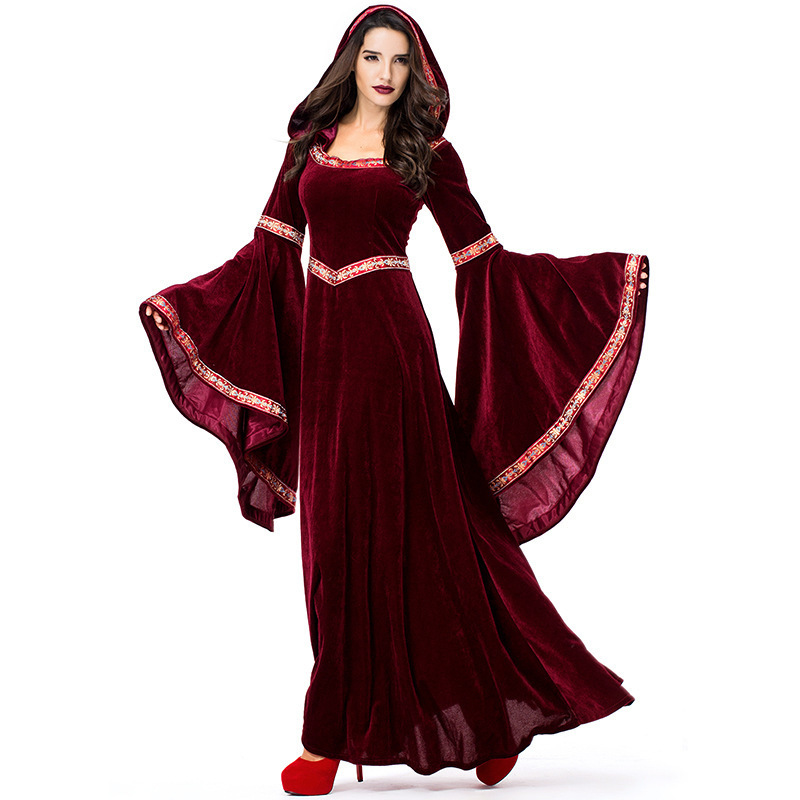 Halloween Costume Medieval Victorian Dress Renaissance Burgundy Robe Dress
