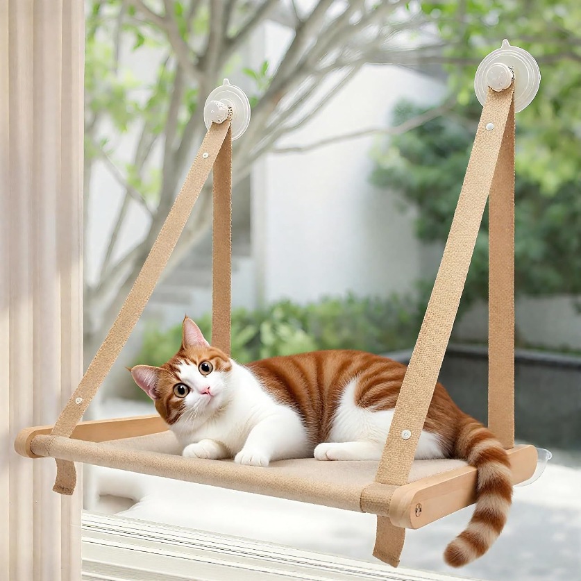 단단한 나무 고양이 해먹, 펀치 없는 흡입 컵 고양이 둥지, 발코니 창문 고양이 페달, 애완 동물 용품, 나무 고양이 둥지