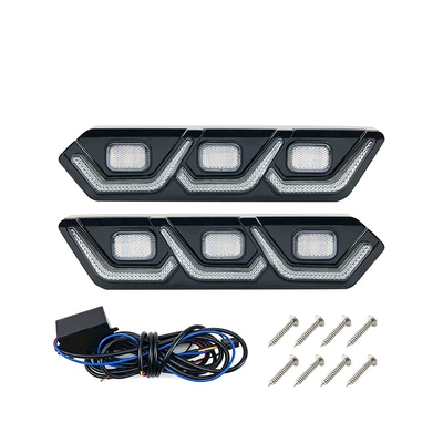 Suitable for universal car daytime running lights, BMW-style LED daytime running lights with flowing turn signals (Gündüz işıqları) - three-colors-regular-white-light-flowing-yellow-light-for-turning-signals-ice-blue-light-left-and-right-one-set