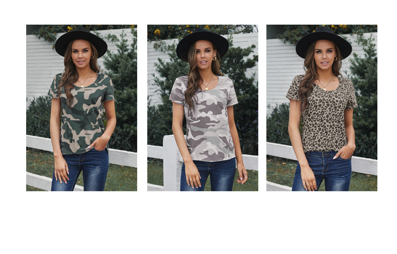 fashion hedging leopard print v-neck t-shirt NSSI29281