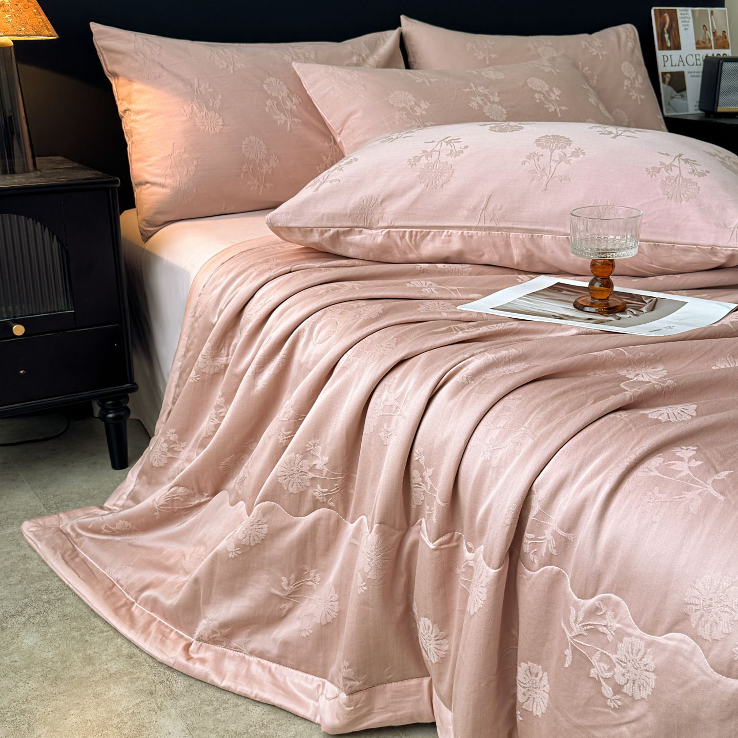 Summer Satin Cotton 60S Xinjiang Long-Staple Cotton Thick Jacquard Washable Summer Quilt Four-Piece Set for Air Conditioning