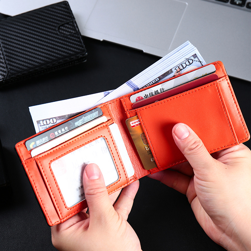 Transfronterizo nuevo RFID antirrobo cepillo hombres cartera multi-Tarjeta titular de la tarjeta de los hombres al por mayor titular de la tarjeta de fibra de carbono clip de belleza