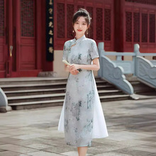 新中式复古改良奥黛旗袍2024新款气质高端平常可穿文艺素雅茶艺服