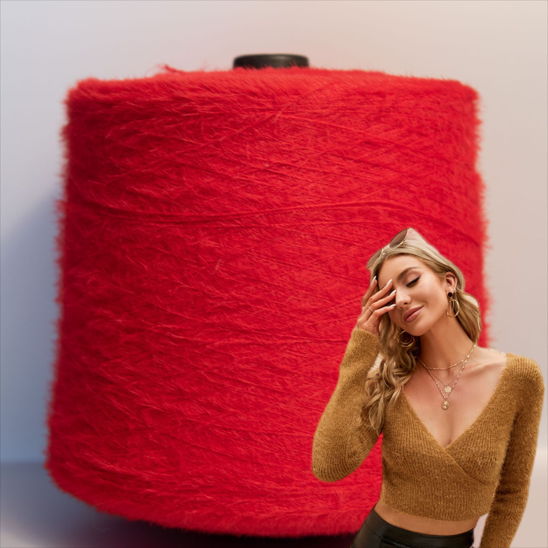 工厂价0.5公分仿貂花式纱特种纱尼龙羽毛纱帽子秋冬装毛衣不掉毛