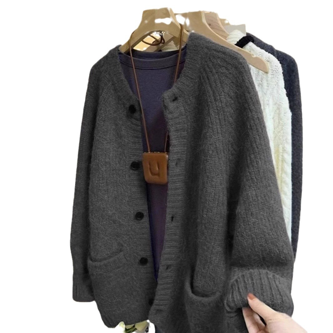 플러스 사이즈 통통녀 소프트 왁스 스웨터 니트 카디건 재킷 여성 가을 레트로 게으른 스타일 느슨한 중간 길이 최고 트렌디