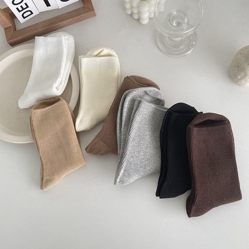 Unisexe Style Simple Couleur Unie Coton Crew Socks Une Paire display picture 4