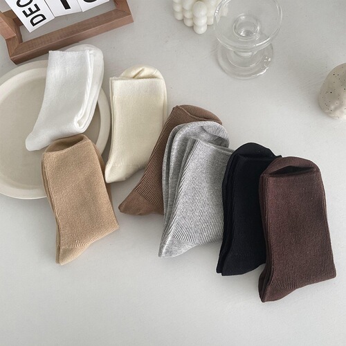 Socks women's solid color socks double-needle comfortable autumn and winter casual ins Japanese trend Korean versatile pile socks cotton