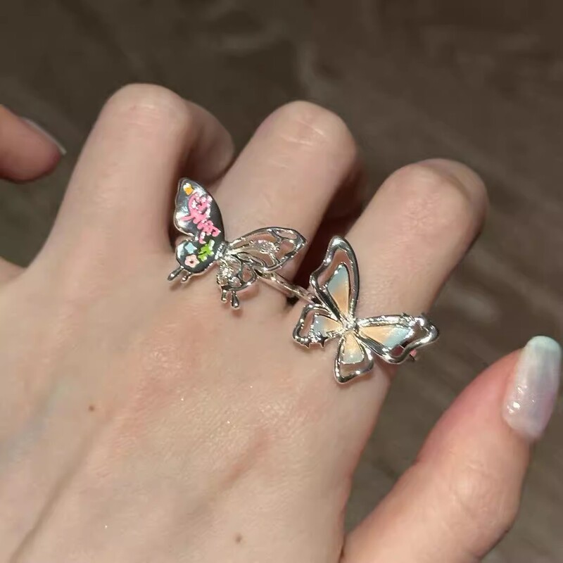 Colorful Butterfly Graffiti Ring for Women, Adjustable Open-Ended Fairy Enamel Style Ring, Niche High-End Index Finger Ring Colorful Butterfly Graffiti Ring for Women, Adjustable Open-Ended Fairy Enamel Style Ring, Niche High-End Index Finger Ring
