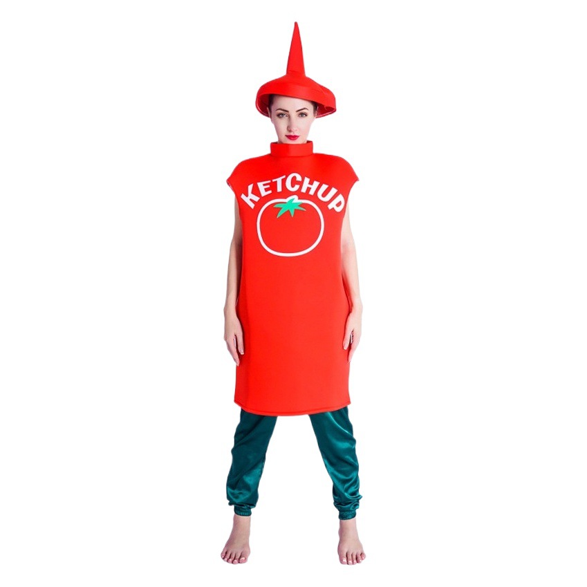 Adultos hombres y mujeres pareja Halloween tomate salsa Cosplay traje etapa traje mascarada parodia