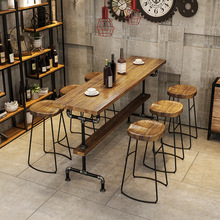 美式工业风实木吧台桌椅组合创意高脚桌酒吧咖啡厅长桌复古吧台桌
