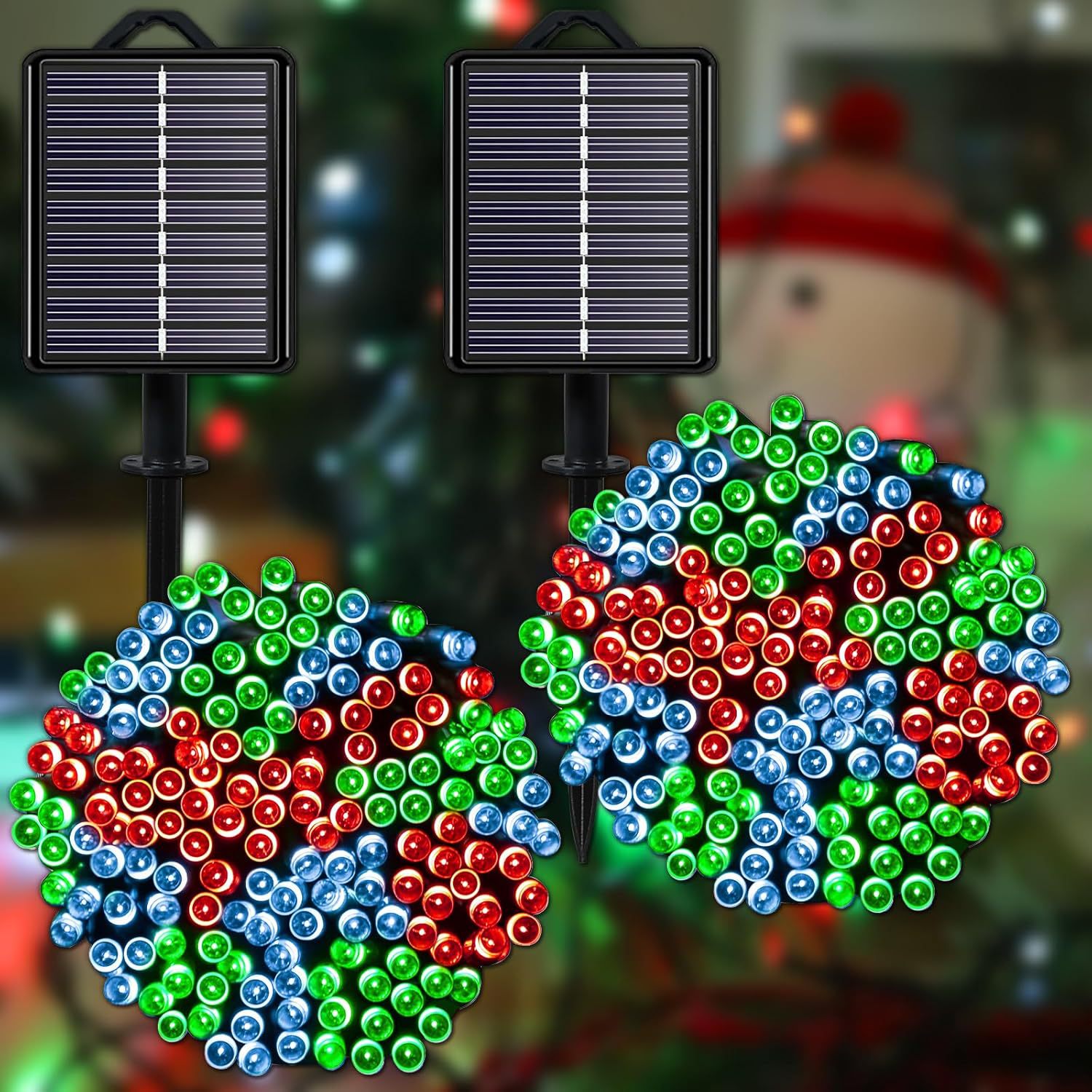 Nuevas cadenas de lámparas solares rojas y verdes decoración de patio de Navidad decorado con estrellas celestes Día de la Independencia de las luces de Halloween