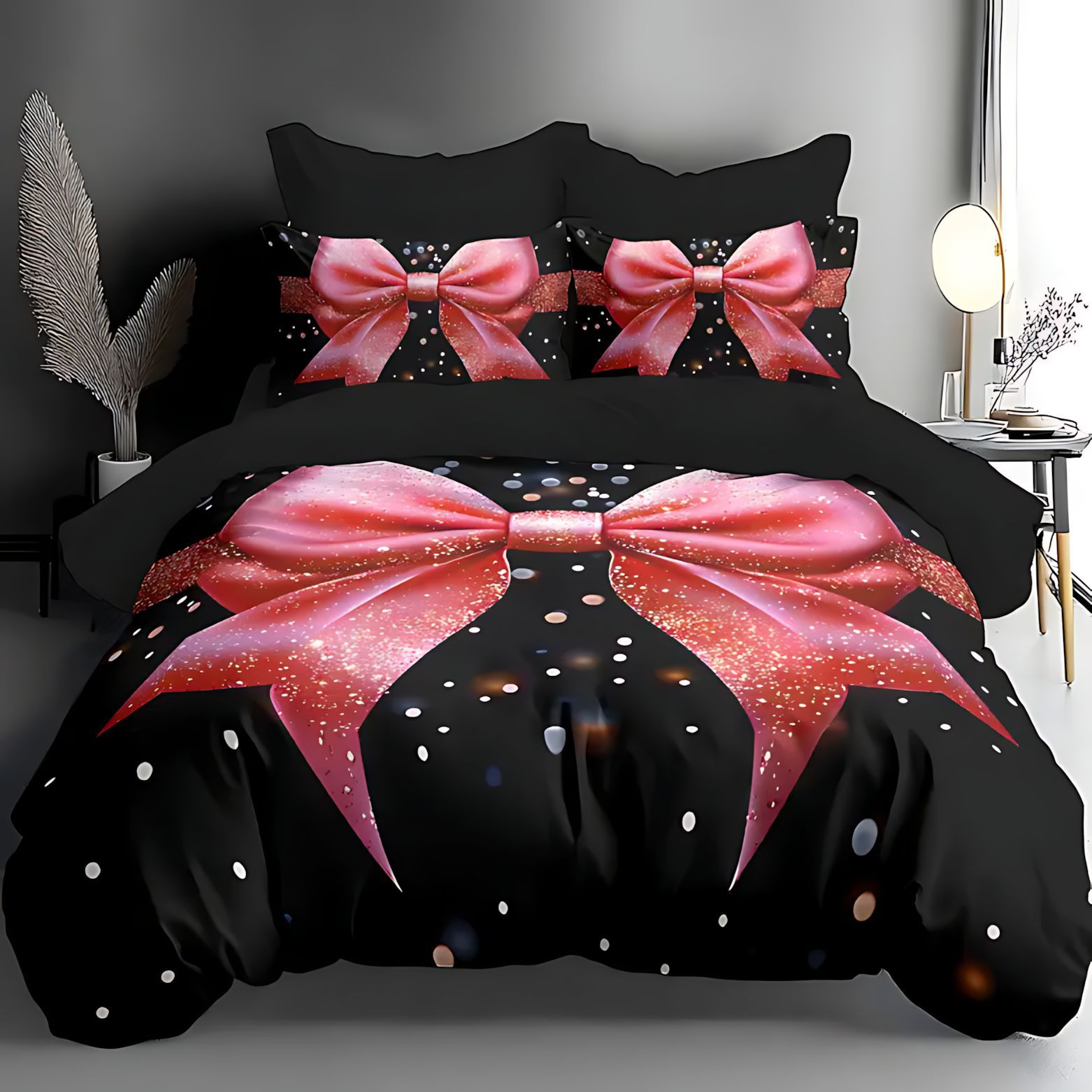 TUME / JIT transfronterizo gran arco de encaje brillante polvo HD impresión digital colcha de cama set