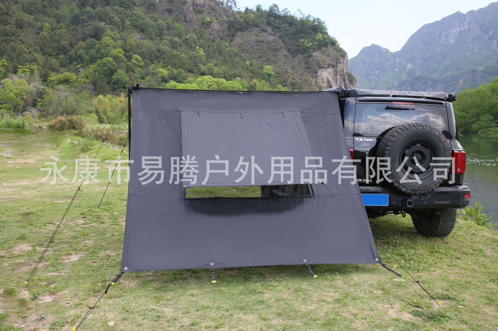 In-Stock Outdoor Camping Thickened Black-Coated Tarp Windproof Sunshade Tent Car Side Expansion Canopy Sunshade