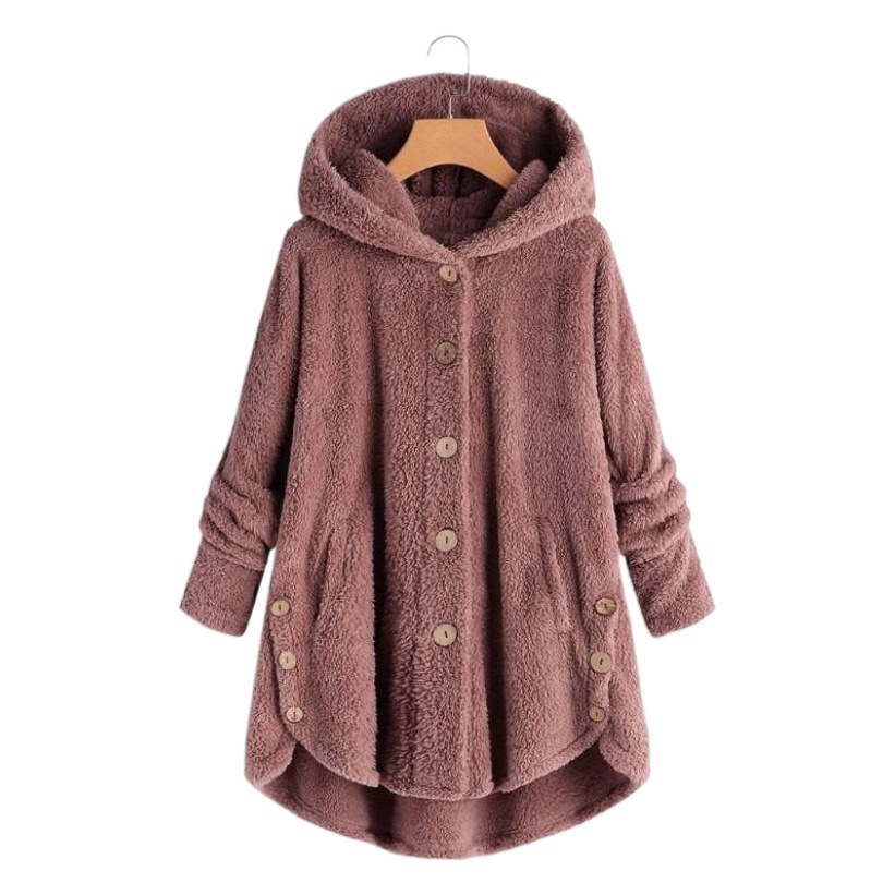 Amazon Ebay 2025 Winter New Fashion Women's Clothing European and American Button Plush Top Irregular Trendy Brand Solid Color Jacket