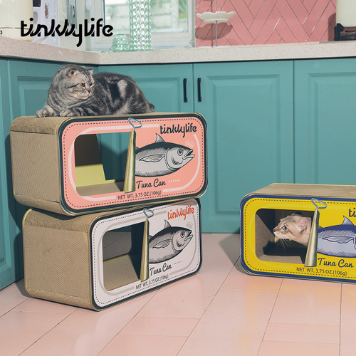 Tinklylife canned fish cat scratching board, canned fruit corrugated cat nest, cat scratching board, cat toy assembly