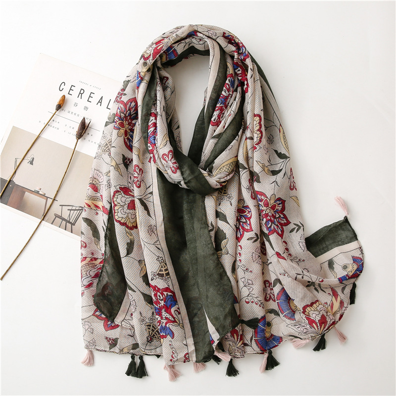 Korean Retro Ethnic Style Shawl Floral Scarf display picture 1