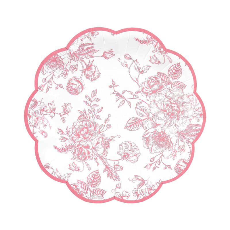 Pink Floral Theme Paper Plate Fan-Shaped Edge Thickeneded Design Valentine's Day Birthday Bridal Tea Party Decoration Pink Floral Theme Paper Plate Fan-Shaped Edge Thickeneded Design Valentine's Day Birthday Bridal Tea Party Decoration