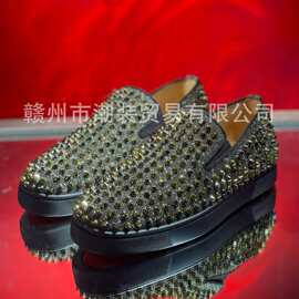 cl andgz男鞋黑金滴胶满金钉一脚蹬红底鞋低帮铆钉鞋女鞋休闲板鞋