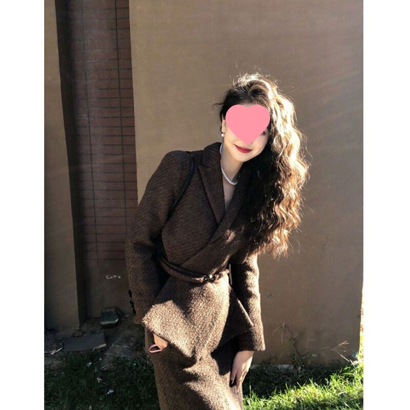 秋装搭配一整套高端气质名媛小洋装高级感小香风毛呢半身裙套装女|undefined