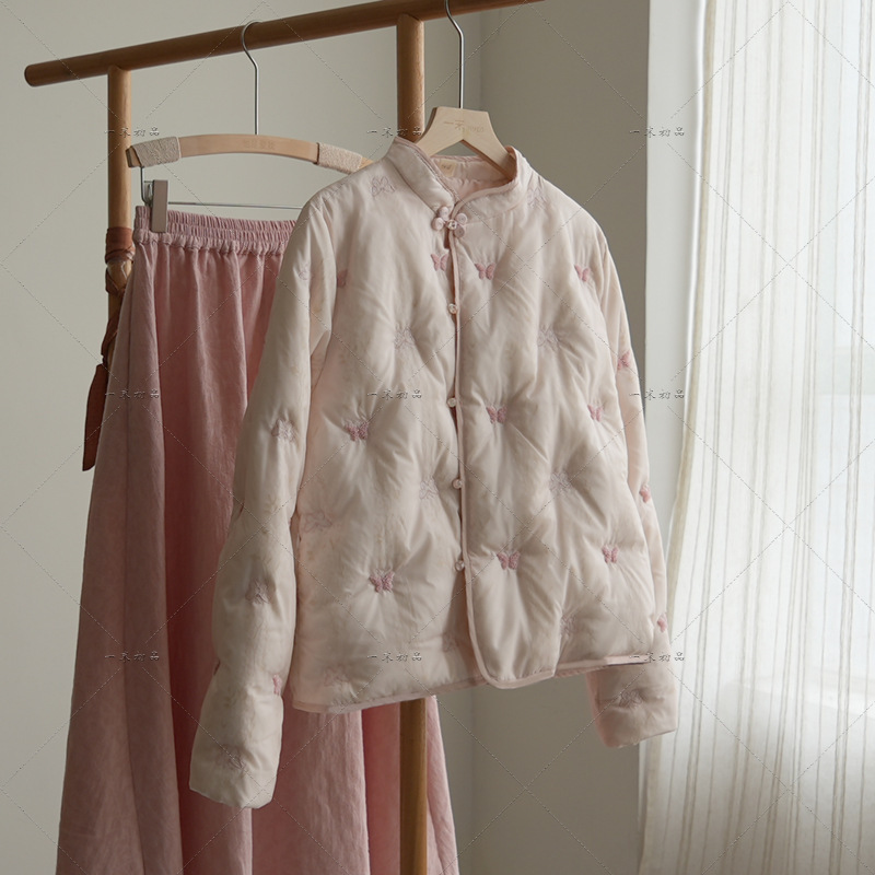 5428 "Enoch" Original Designer Literary and Artistic Small Fresh Butterfly Embroidered White Duck down Jacket