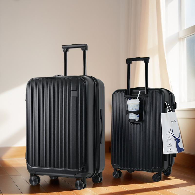 Vali kéo mở rộng 20 inch bánh xe đa hướng kép, có giá đỡ cốc, du lịch công tác — Màu đen, Màu hồng, Tím nhạt, Màu trắng
