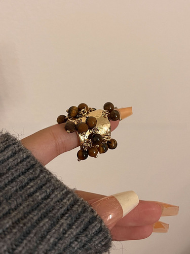 European and American Instagram-style personalized exaggerated metal texture rings, Meilade tiger eye stone butterfly wing stacked rings