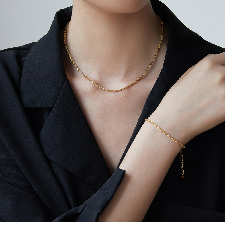 6g Weight Jewelry Set Classification Necklace + Jewelry Quantity Casual Occasion Titanium Steel Material Solid Color Pattern Women's Gender Plating Design Simple Style Style Wholesale Jewelry Simple Style Solid Color Titanium Steel Plating Jewelry Set 14