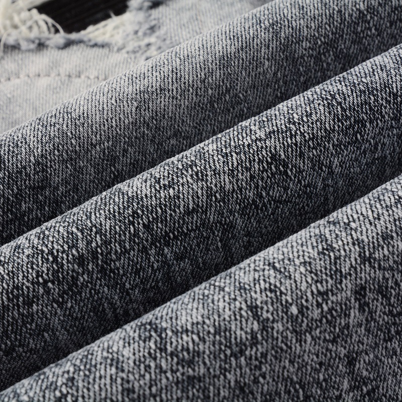 Vêtements pour hommes dans le même style moustaches de chat froissées patchwork noir trous en cuir élastique slim fit jeans skinny jeans_voghion.com