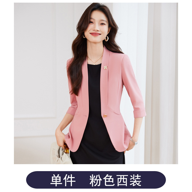 グレーの職業服のスーツのスカートの女性の春秋2025新型の高級感の司会者の作業服のスーツのコート|undefined