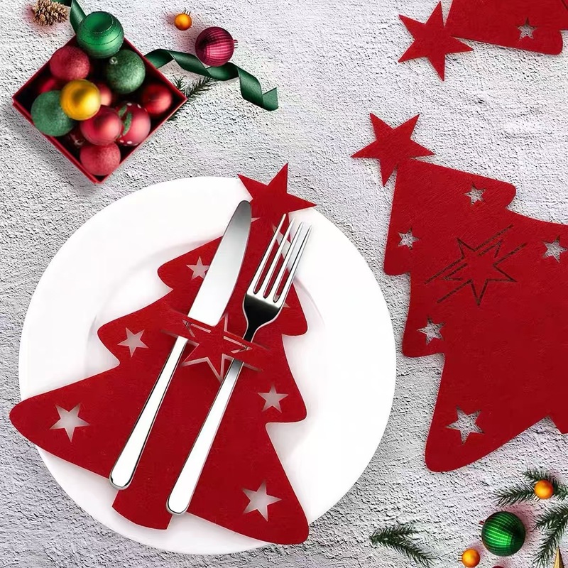 クリスマスツリー食器ナイフフォーク食器棚パーティーディナーキッチンフェルトフォークスプーン袋クリスマステーブル装飾食器袋|undefined