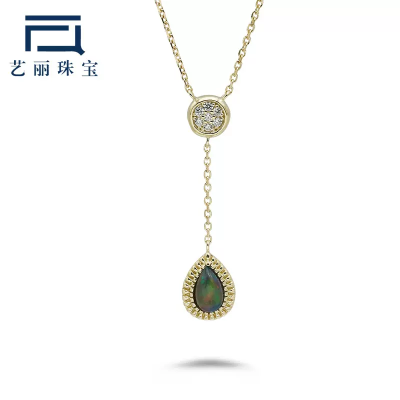艺丽K金时尚新款天然澳宝吊坠水滴项链日系轻奢百搭9K金锁骨链女