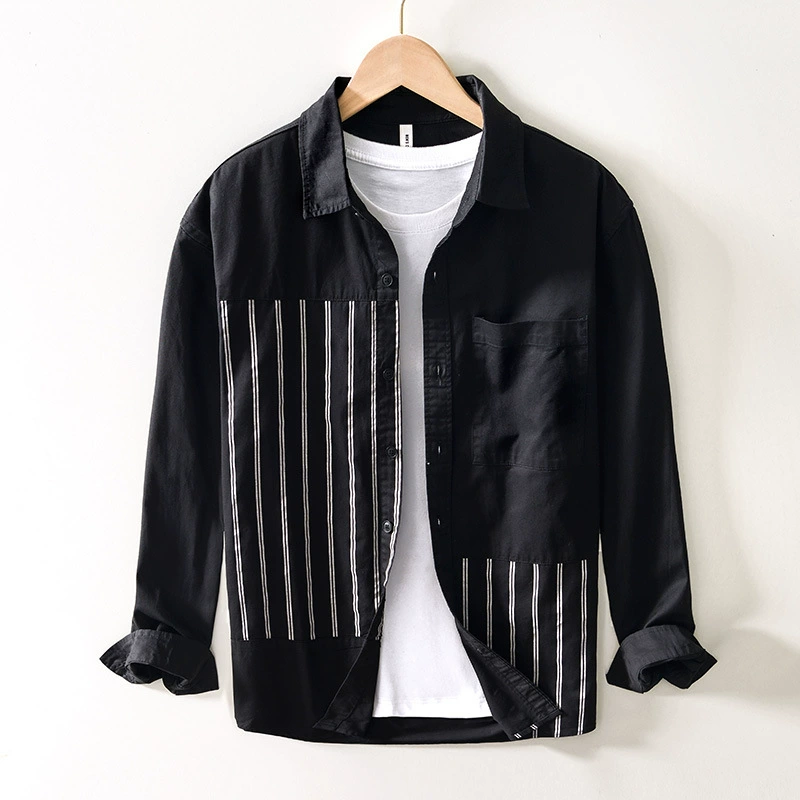 1023 свободная хлопковая рубашка с длинным рукавом, Повседневная Красивая литературная полосатая рубашка с квадратным воротником, волосы поколения