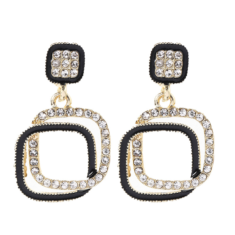 1 Pair Fashion Double Ring Alloy Enamel Plating Inlay Rhinestones Women's Drop Earrings display picture 5