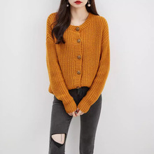 时尚女装秋冬新款法式羊毛开衫中长款单排扣针织宽松外套长袖批发