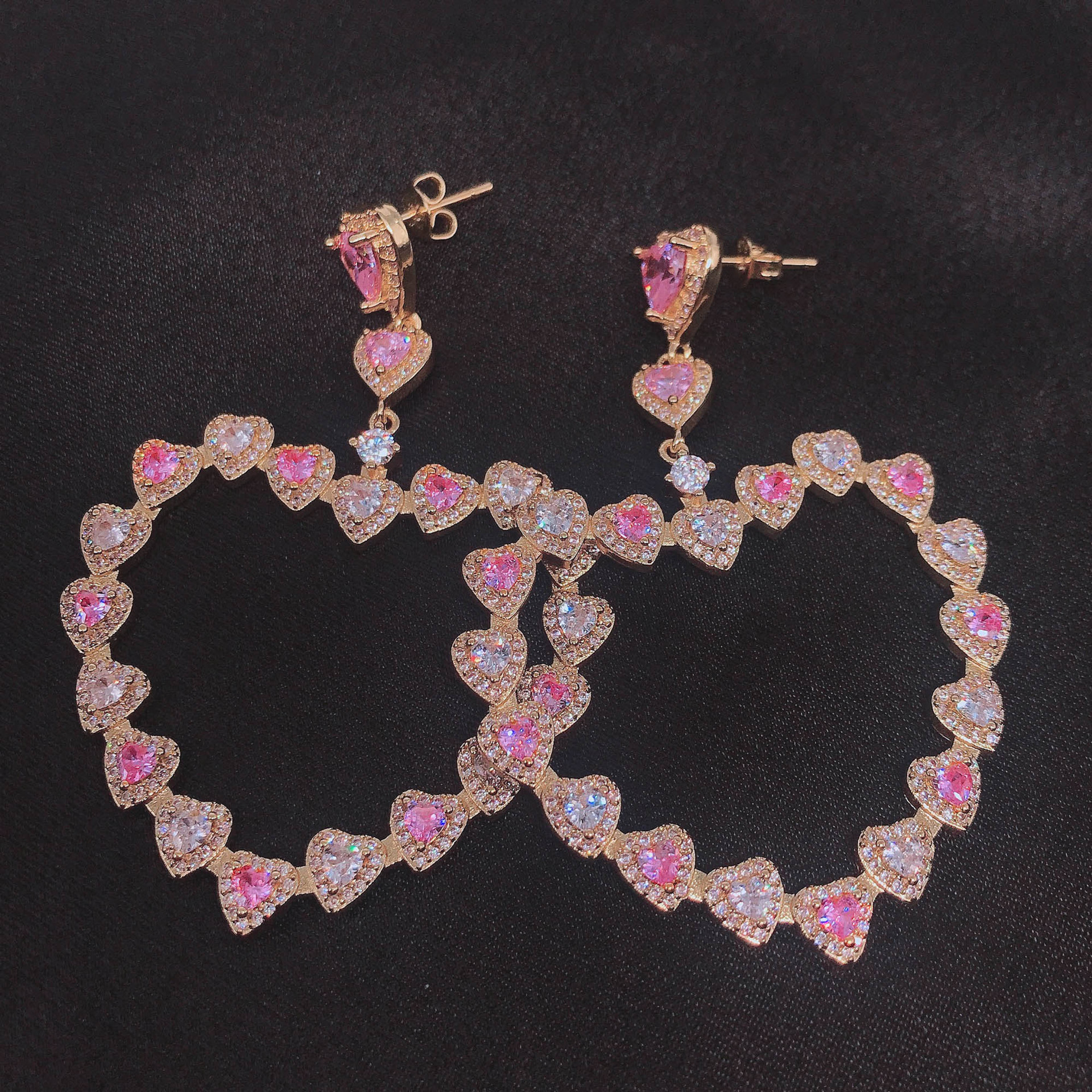 Fashion Creative Design Color Zircon Earrings Heart-shaped Copper Earrings display picture 2